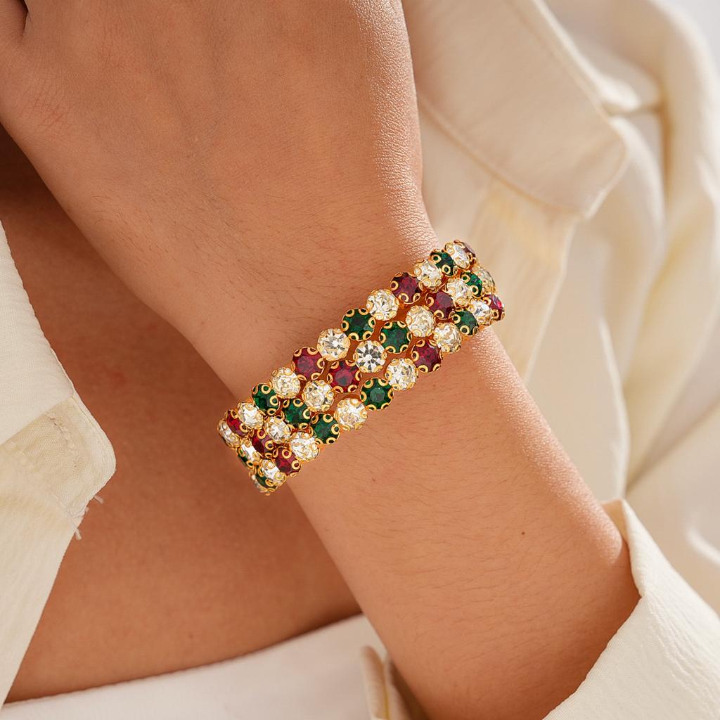 Light Luxury Color Diamond Three-layer Round Bracelet Fashion Temperament Geometric Jewelry