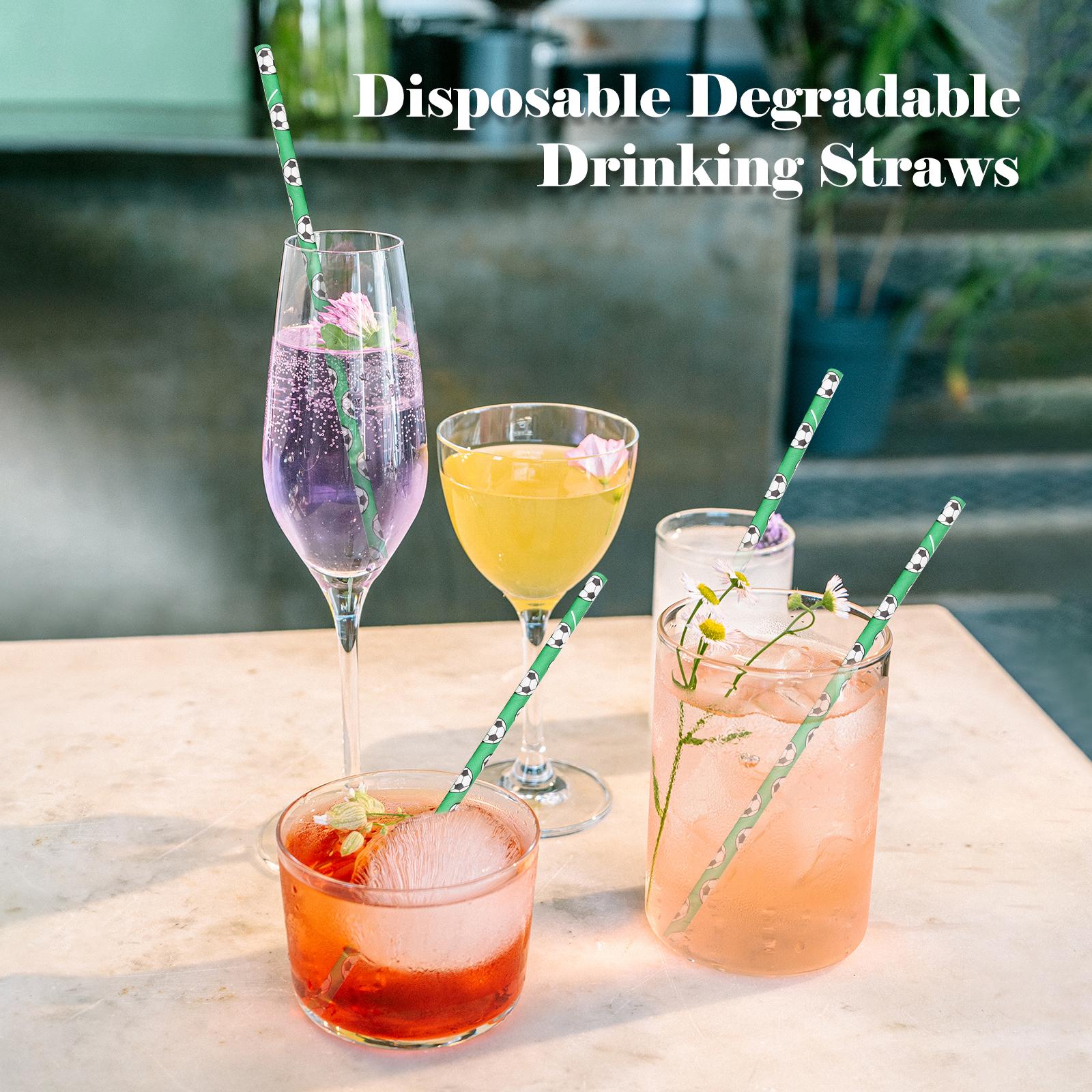 

100 шт. разлагаемые соломинки для питья с футбольным узором, одноразовые соломинки для питья для вечеринки в честь чемпионата мира по футболу