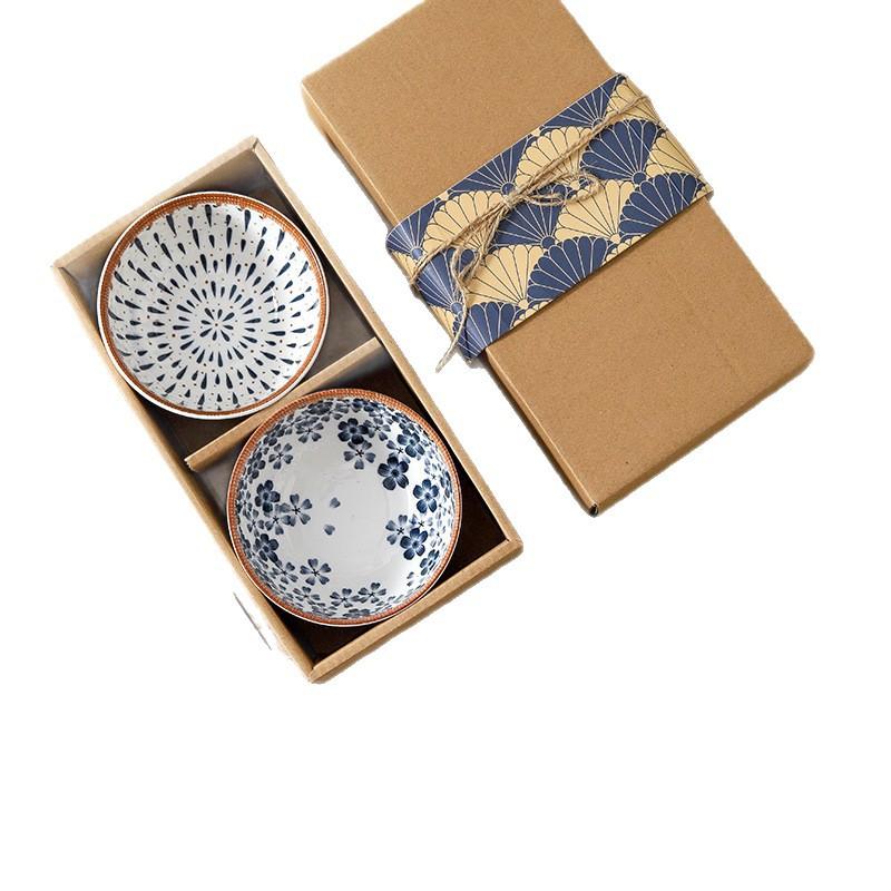 Japanese-Style Underglaze Color Bowls, Plates, Cowhide Gift Box Set, Event Gifts, Opening Business Promotions, Gifts