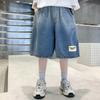 Summer Children Loose Casual Gradient Blue Jean Shorts for Teenager Boys Baggy Denim Shorts Kids Street Knee Length Pants
