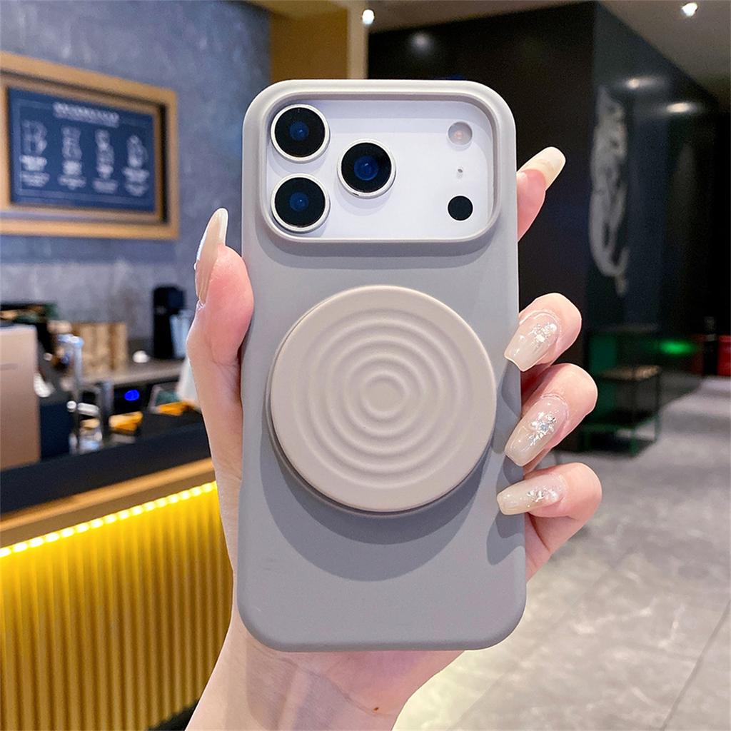 Matte Water Ripple Bracket Solid Phone Case for IPhone 17 Air 16 15 14 Pro Max 13 Holder Shockproof Silicone Protective Cover
