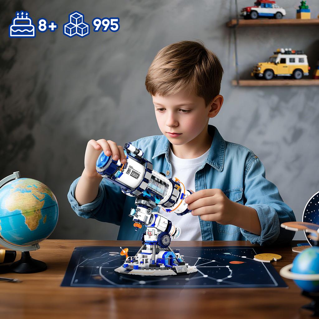 Space Telescope Building Block Set with Lighting, 995 PCS, STEM Birthday Holiday Collectible Gift for Space Enthusiasts, Kid 8+