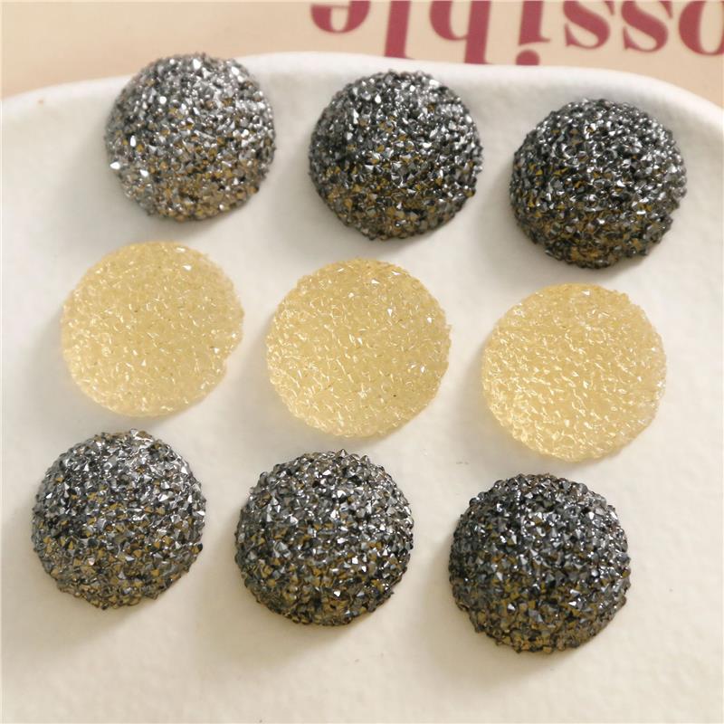 Lux Black Silver Rhinestone Resin Accessories: Half-Round DIY Earring, Hair Clip, Phone Case Material.