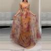 2026 Spring Women's Colorblock Print V-Neck Spaghetti Strap Long Dress