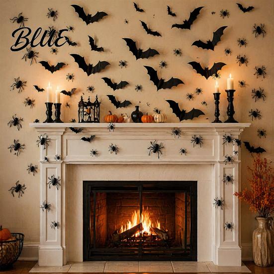 Halloween Gift for Friends 3D Bats Wall Decor Black Bat Stickers Waterproof Plastic Decals Scary DIY Room Decal Indoor Party Supplies Decorative