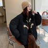 2025 new horn button padded jacket, women's short Korean cotton jacket, loose student cotton jacket, winter coat