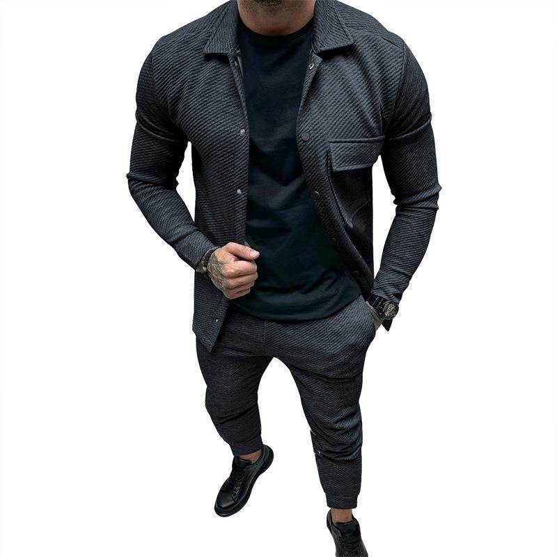 Men's Fall Winter Heavyweight Twill Jacket Pants Two Piece Set Solid Jacquard New
