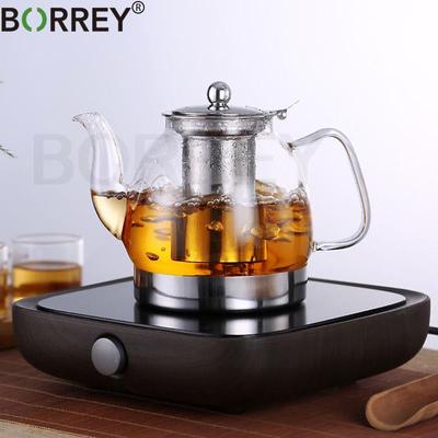 Tetera de cristal BORREY con forma de flor, tetera de cristal resistente al calor con infusor, estufa de Gas de inducción, tetera, horno electromagnético