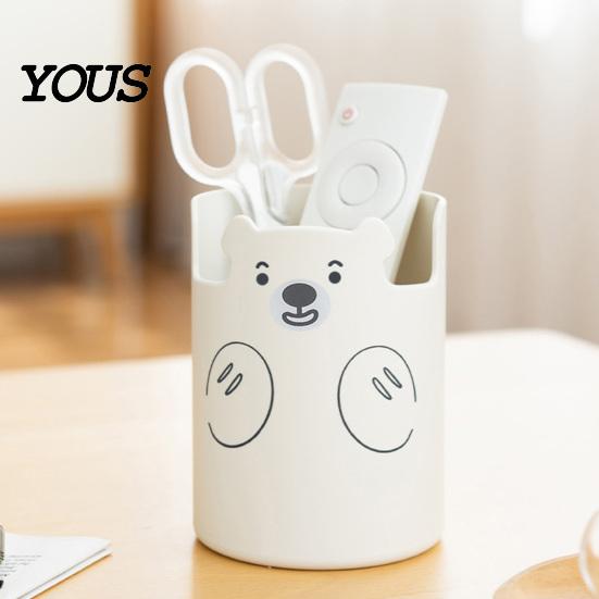 Macaron Colors Desk Organizer Cute Bear 2-in-1 Pen Holder & Phone Stand, Organizer, Large with Stand Capacity Storage for Pens Makeup Brushes Scissors