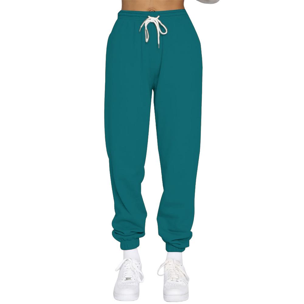 Pantalones de felpa para mujer, pantalones informales de invierno con cordón para mujer, Color sólido, pantalones elásticos deportivos de ocio, pantalones Haren