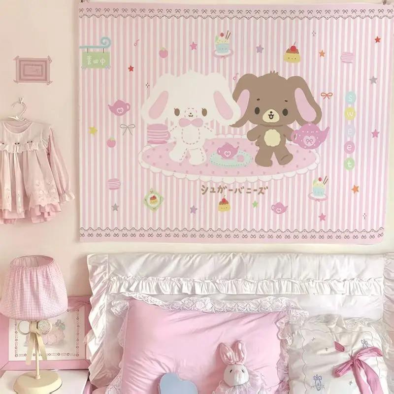 Cute Laundry Bunny Cartoon Cute Little Bunny Kawaii Subculture Sweet Cool Girl Room Decoration Suitable For Outdoor Living Room 74x94cm(29x37in)