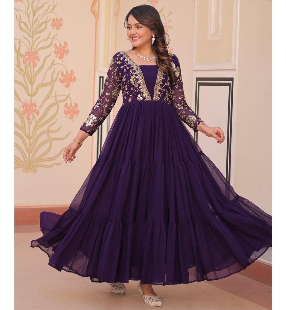 Women Designer Designer Anarkali Gown With Embroidery Sequence Work Suit Dress