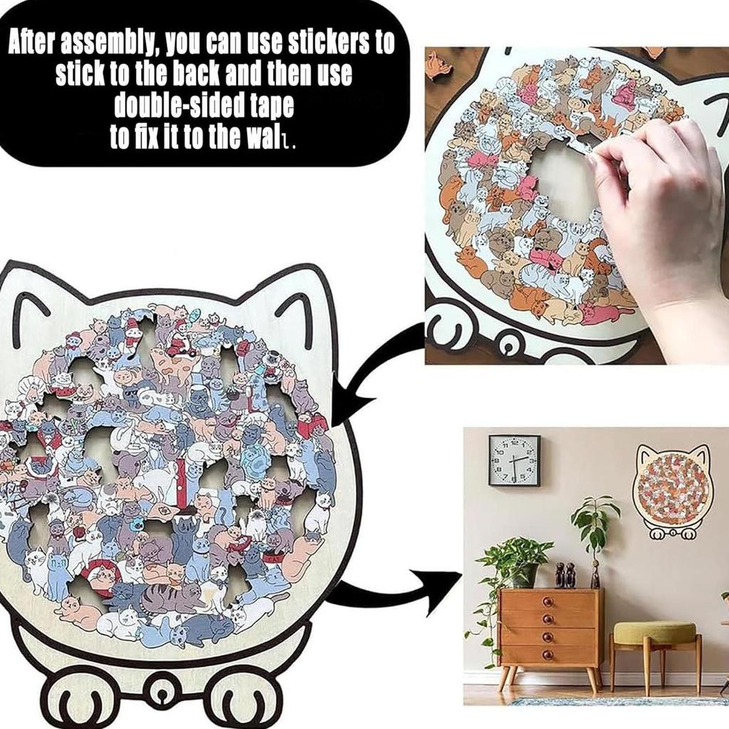 cat wooden puzzle Cat-shaped Wooden Jigsaw Puzzle Table Games Cat Stacked Puzzle Unique irregular puzzle pieces Christmas Gifts