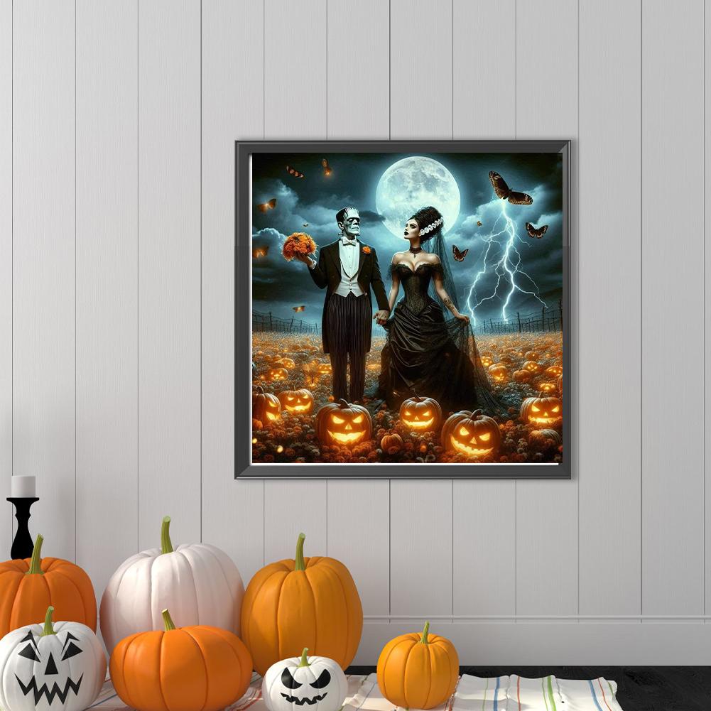 Halloween 5D DIY Vollbohrer Runde Diamantmalerei Set für Heimwanddeko