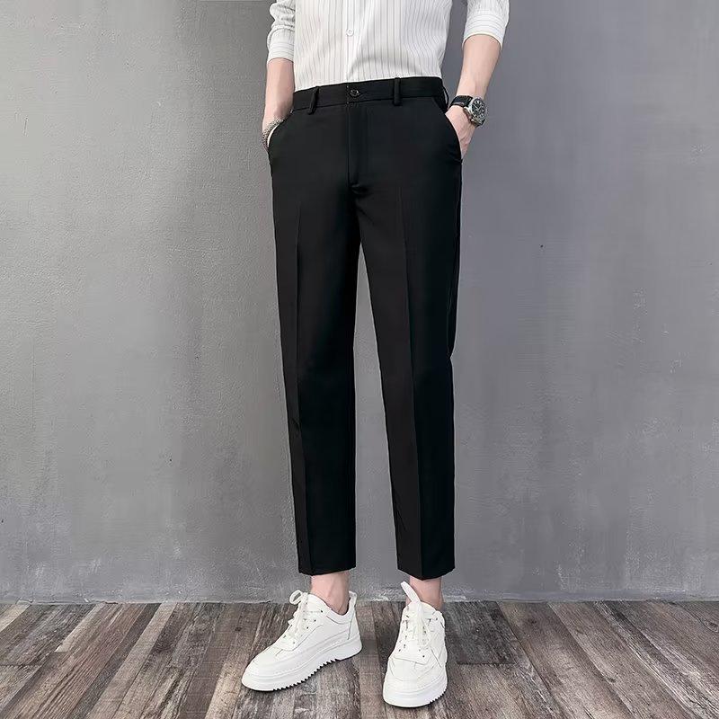 Men's Slim-Fit Tapered Trousers – Solid Color, Casual & Business-Ready