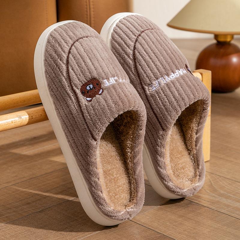 Autumn and winter cotton slippers keep warm, women's home fleece thickened drag comfortable thick bottom indoor and outdoor non-slip men's slippers