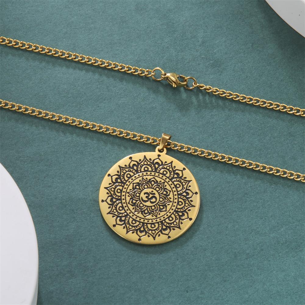  Buddhist Lotus Flower Om Symbol Pendant Necklace Mandala Hindu Yoga Inspirational Meditation Necklaces Religious Jewelry