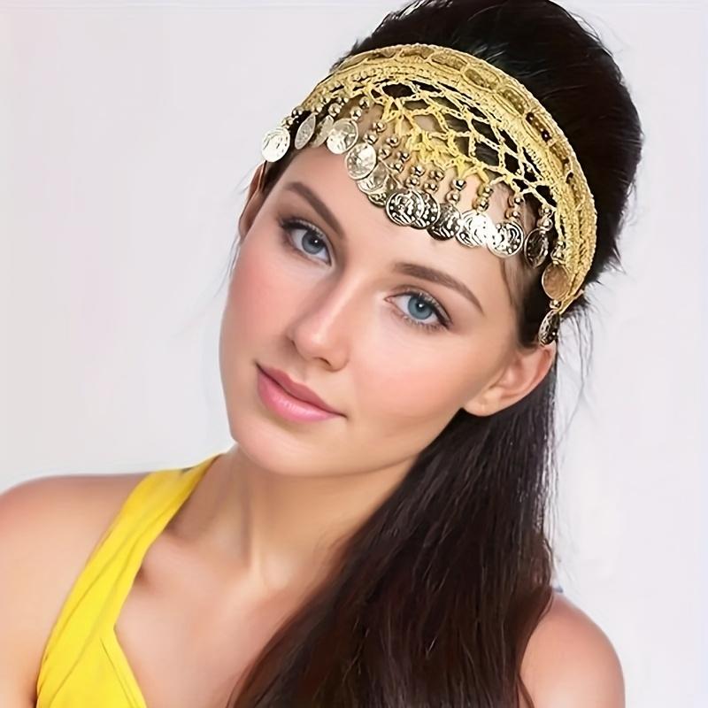Elegant Belly Dance Hair Clip Headpiece, Handcrafted Mesh Coin-adorned Woven Headband, Suitable for Dancing