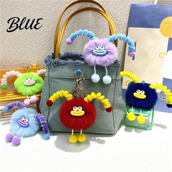 Fluffy Bag Pendants Sausage Mouth Creature Plush Keychain Cartoon Fuzzy Ball Keyring Pendant Women Key Rings Decorative Keychain for Handbags Purses