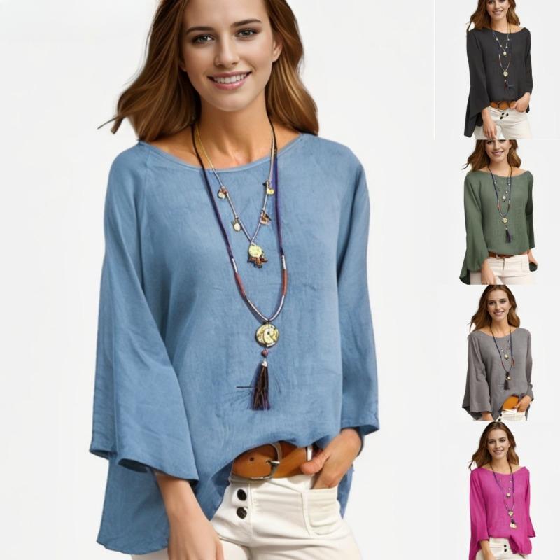 

Women s Casual Loose Cotton and Linen Plus Size Top S чорний