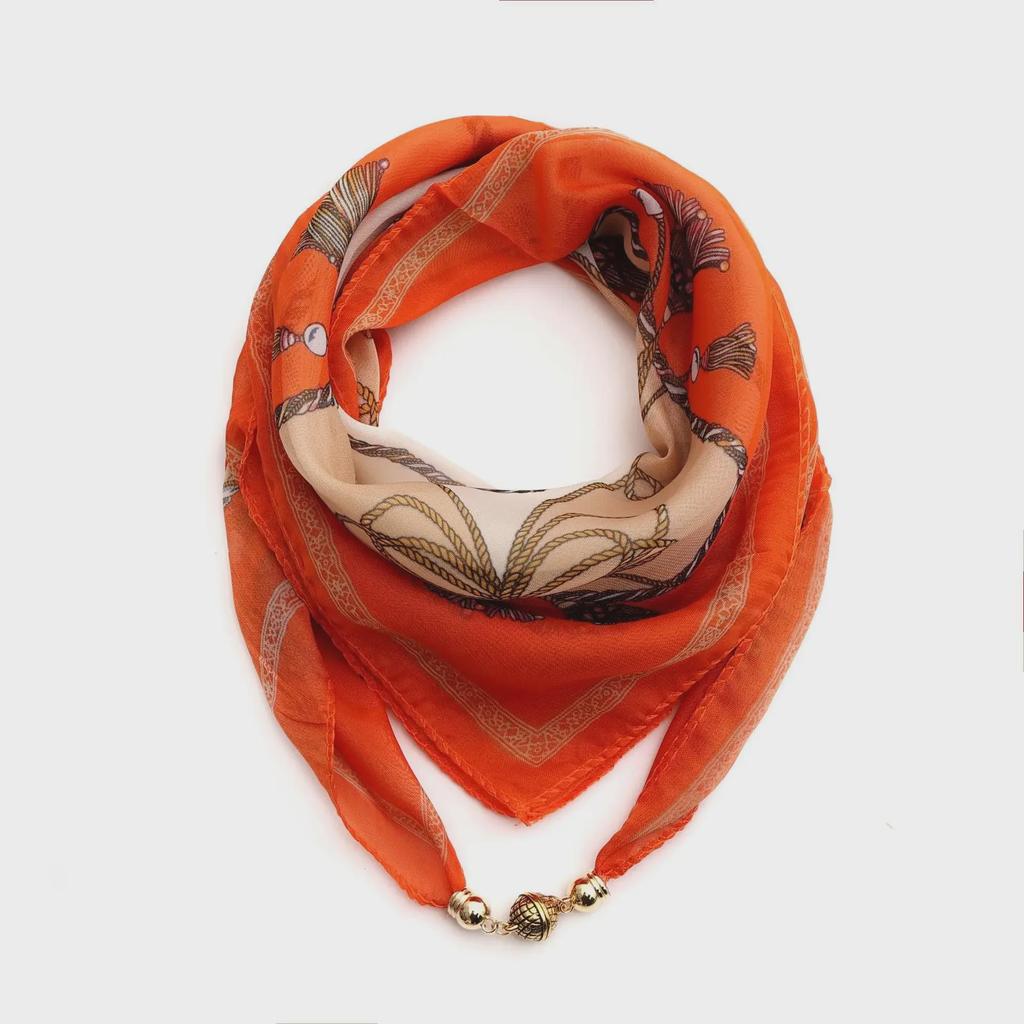 Women's Summer Magnetic Buckle Silk Scarf: Versatile, Fashionable Chiffon Square Scarf for Shirts