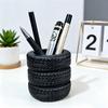 Portabolígrafos de Neumático Creativo Forma de Neumático Gran Capacidad Organizador de Escritorio para Bolígrafos Tijeras Clips de Papel Base Estable Antideslizante Decoración de Oficina