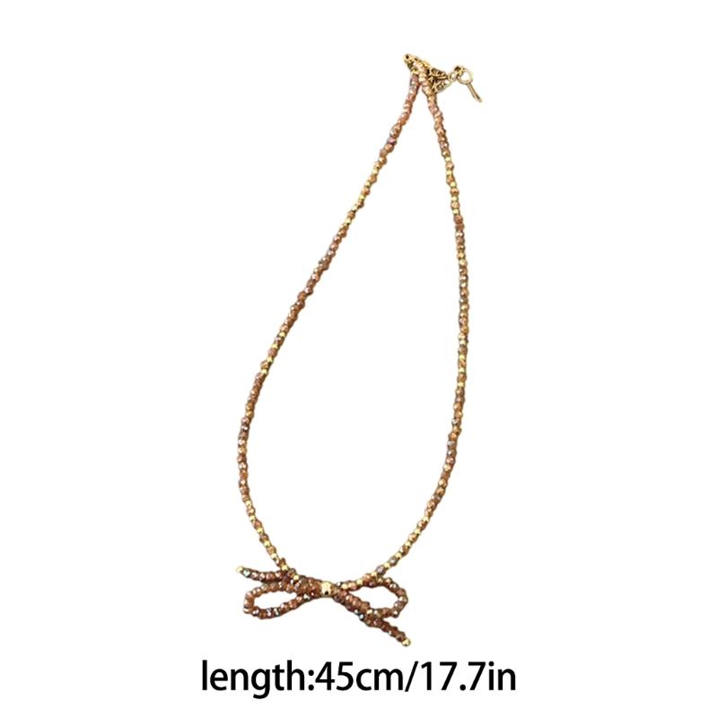Delicate Beaded Choker Necklace with Bowknot Pendant Stylish Collar Necklaces Adjustable Chain  for Women and Girls