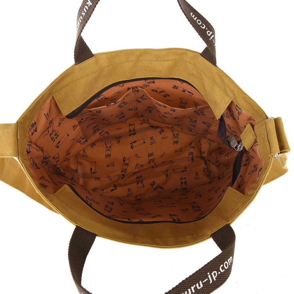 Kusguru Japan Women's Shoulder Tote Bag, Cat Print, 247518, Mustard