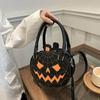 Yogodlns Halloween Einseitige Tasche Farbblockierung Handheld Damen Tasche Schlichte PU-Leder Umhängetasche Kürbis-Tasche