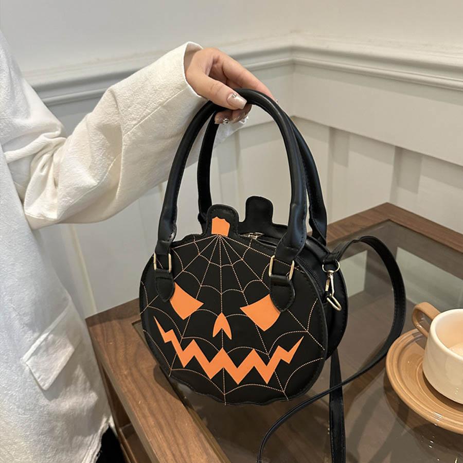 Yogodlns Halloween Single-shoulder Bag Color-blocking Hand-held Women's Bag Simple PU Leather Crossbody Pumpkin Bag