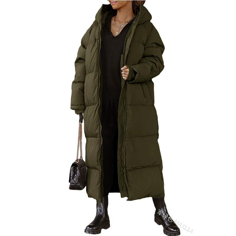 Women's Autumn Winter Thickened Down Coat Loose Cotton Coat Long Over Knee Cotton Coat