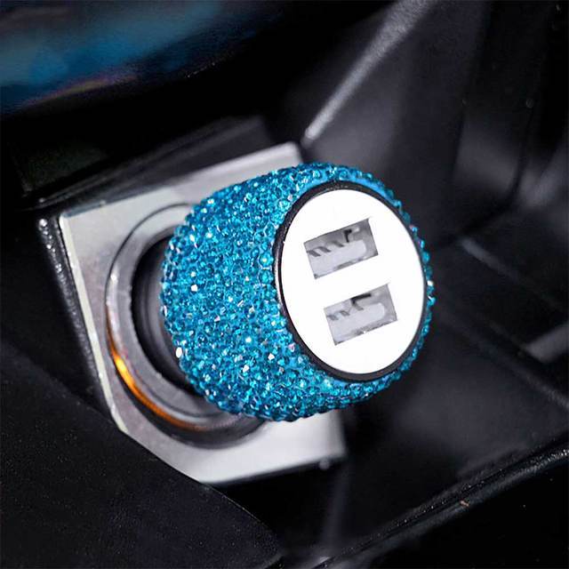 Nuevo Cargador de Coche con Puerto USB Dual de Carga Rápida Seguridad Automóvil Decoración de Coche Rosa Accesorios de Decoración para Coche Brillante para Niñas