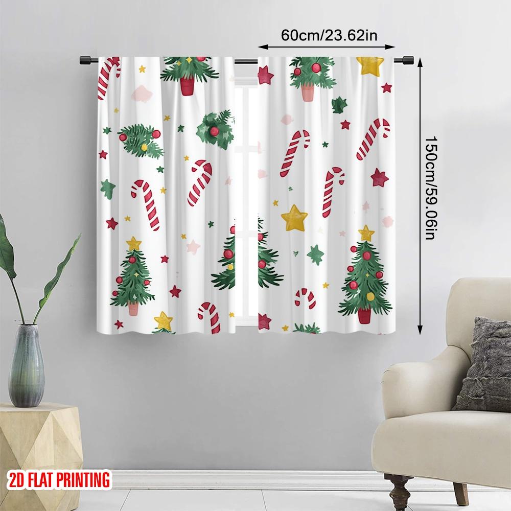 2pcs  2D plane printing Curtains&Window Treatment Christmas Tree Gift Stars (3) Polyester Easy Install (without rod) Room Decor