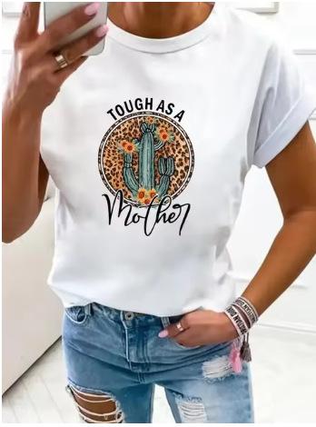 Large Size Women's Flower Mom Vintage Trend Clothing Printed T-Shirt Clothing Summer Basic Top Short Sleeves