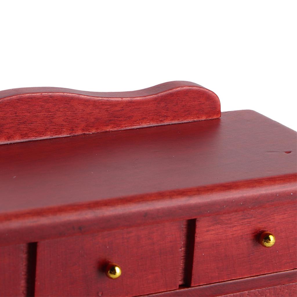 1/12 Mini Cabinet Wooden Model Furniture Bedroom Drawers Cabinet Toy for DollhouseRed