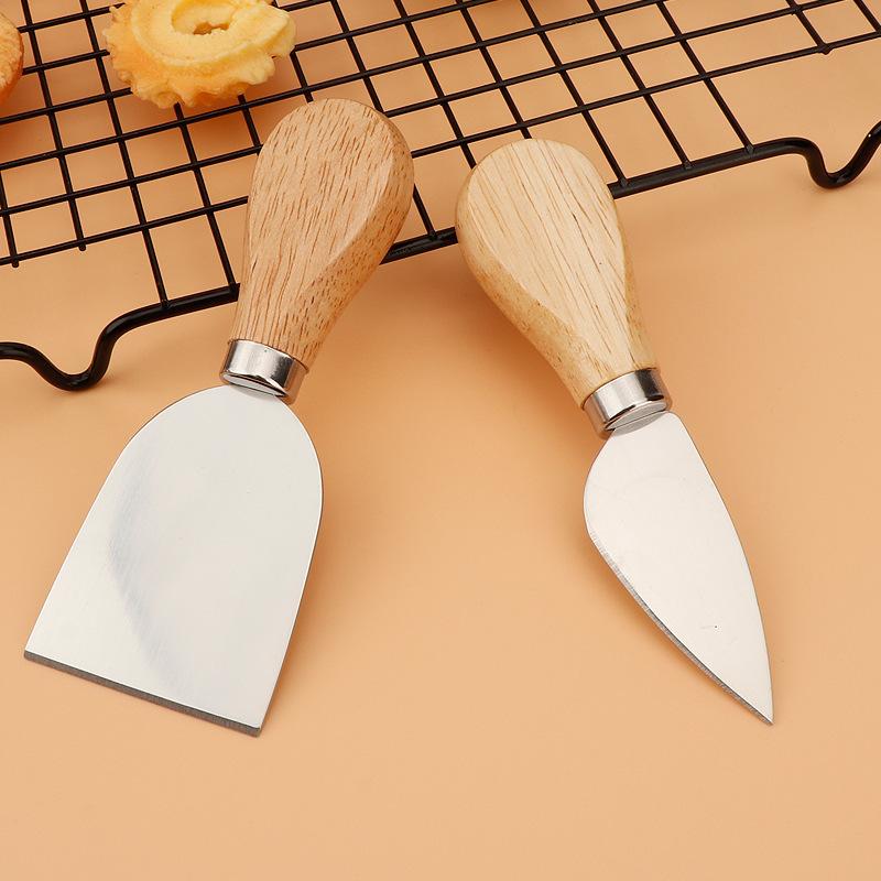 4Pcs Cheese Knife Set Stainless Steel Wooden Handle Cheese Knife Fork Butter Knife Four Piece Set Kitchen Cheese Cooking Tools