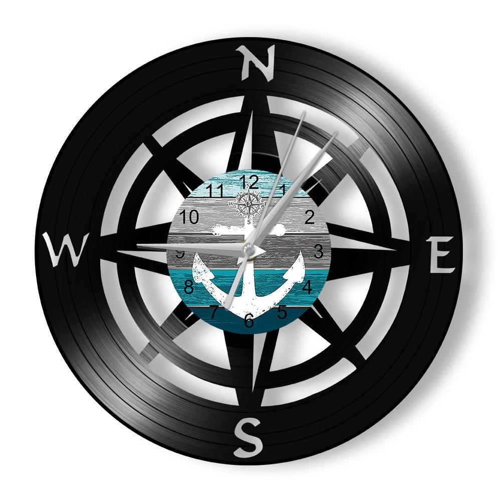 

Rose Compass Vinyl LP Record Wall Clock Nautical Home Decor Timepieces Maritime Handicraft Art Carved Music Album Wall Clock