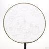 1 piece Ancient Handheld Fan Round Paddle Mandarin Handle with Fabric, Blank Patterns