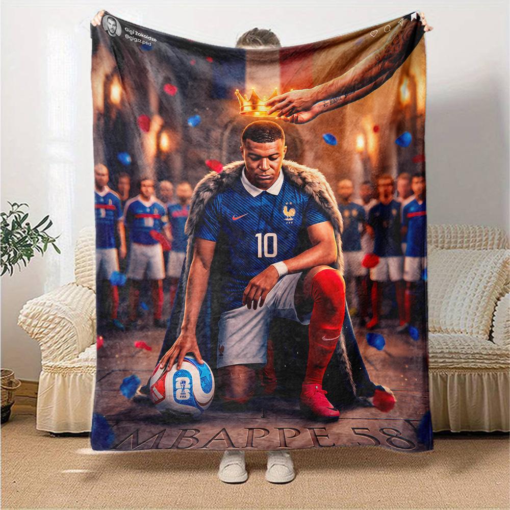 Mbappe Neon Poster Blanket Comfortable Great for Couch Office Chair Sofa All-Season Use Playful Design Gifts For Family Or Friends