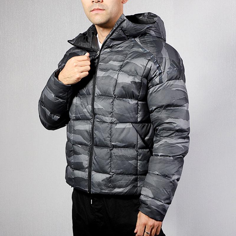 adidas Down Jackets Men's Black Hooded Moderate Quilted Down Jacket FI2724