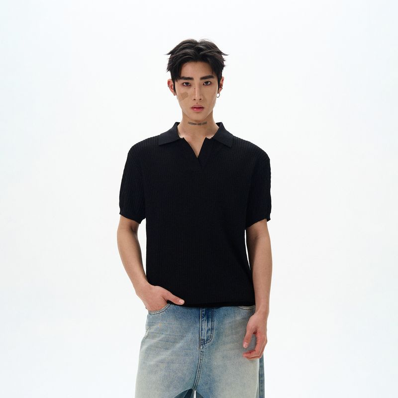 Kisko Simple American Old-Money Style Casual Knit Polo Shirt for Men and Women, Summer Short Loose Cleanfit Short-Sleeve Trendy