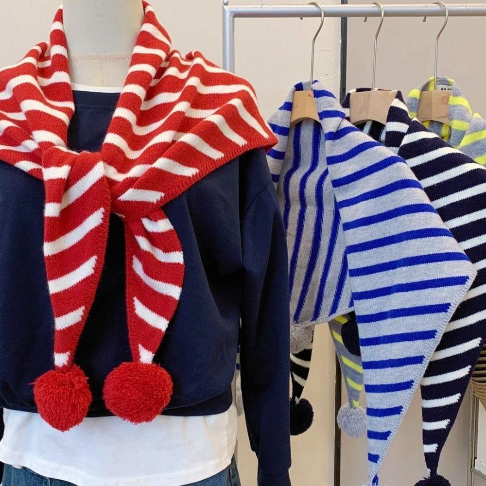 Thicken Triangular Knitted Shawl Plaid Stripe Scarf Retro Winter Cashmere Scarves  Student