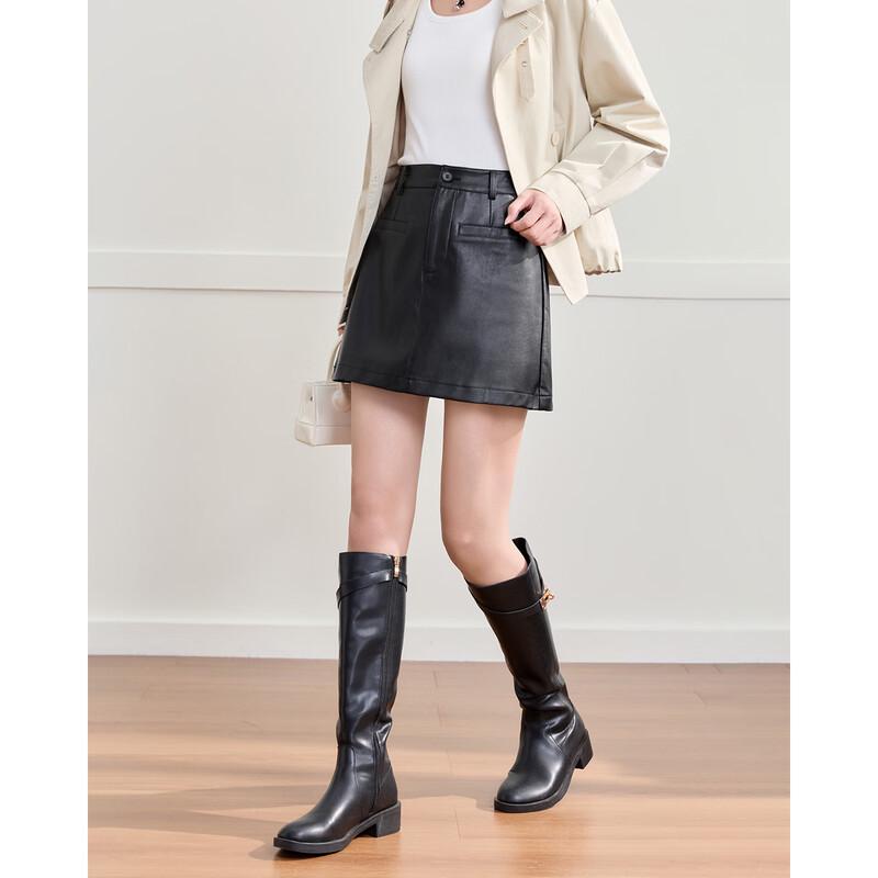 IEF Korean Style A-Line Faux Leather Mini Skirt