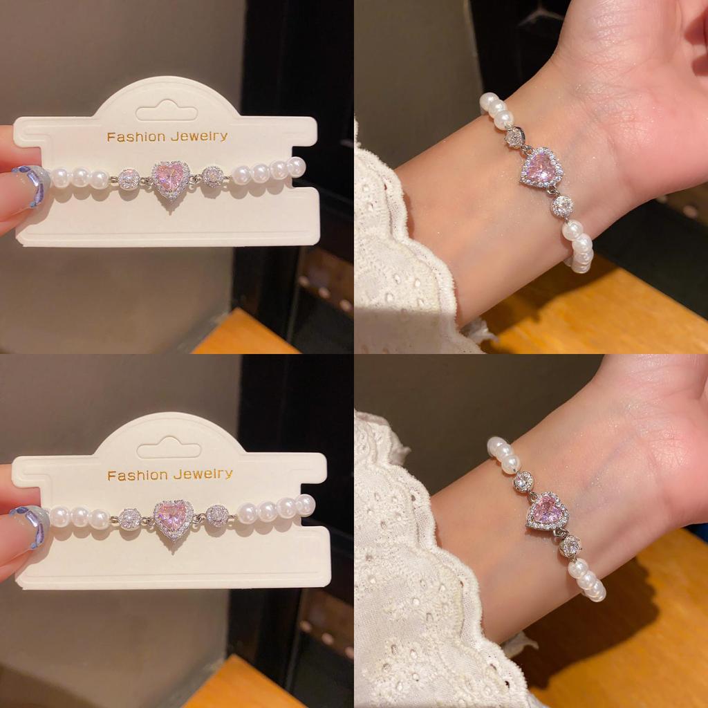 Elegant Heartshaped Artificial Pearl Bracelet With Zirconia For Women Gift Giving