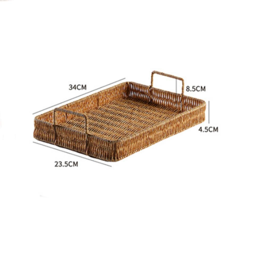 New Plastic Storage Tray with Handle Rectangular Woven Basket Wicker Woven Multifunction Storage Basket Dining Table