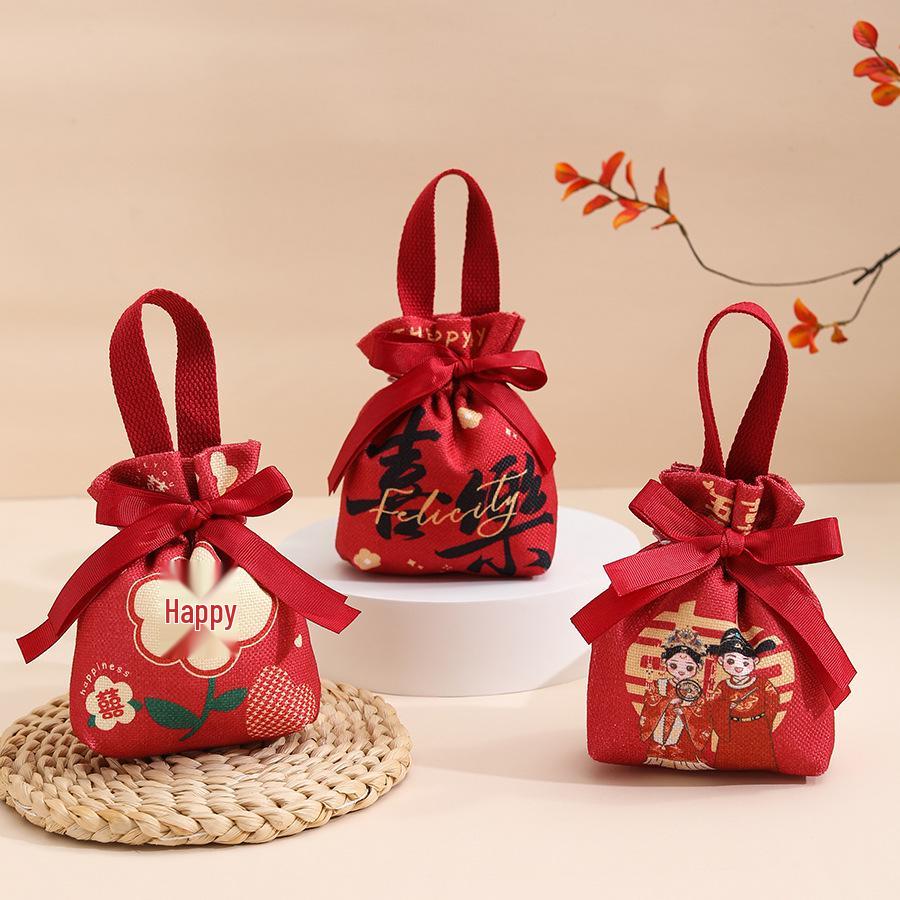 Velvet Chinese Style Wedding Candy Bag with No Folding Required