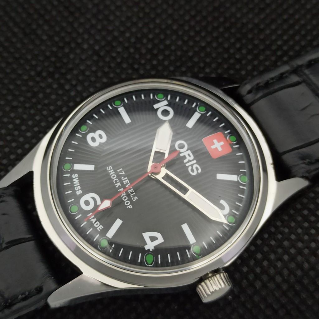 VINTAGE ORIS AUFZUG SCHWEIZER HERREN REFURBIERTES ARMBAND SCHWARZE UHR 558a-a296510-1