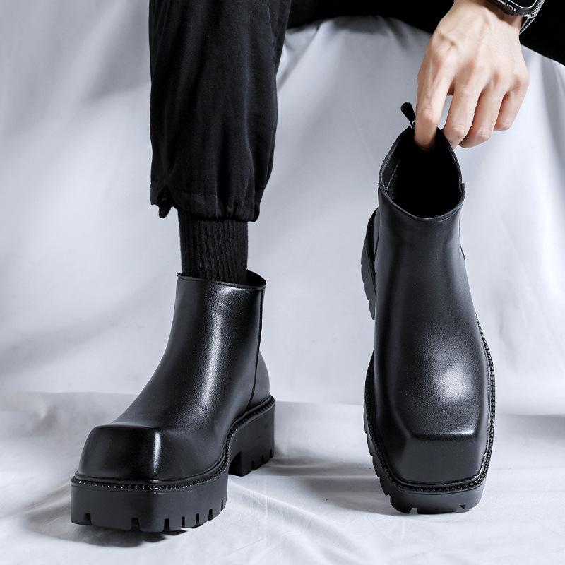 

Chelsea Boots Men s British Trendy Men s Short Boots Men s Square Head Leather Shoes Low Top Martin Boots 20259-R 38 чёрный