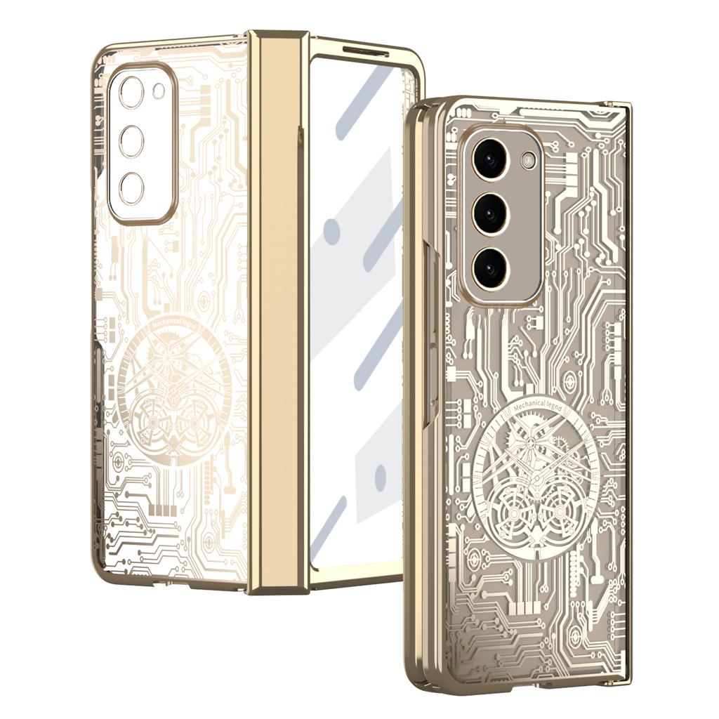 Für Samsung Galaxy Z Fold2 5G Mechanische Legenden Serie Scharnierschutz Handyhülle Hartes PC Galvanik Cover mit gehärteter Glasfolie