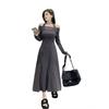Sexy Spice Girl Neck Shoulder Long Sleeve Dress Women's Spring New Slim Fit Stack Wear Inside Hip Wrap Long Skirt